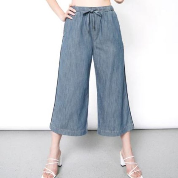 CHAMBRAY LOOSE LEG DRAWSTRING PANT - Picture 1 of 1